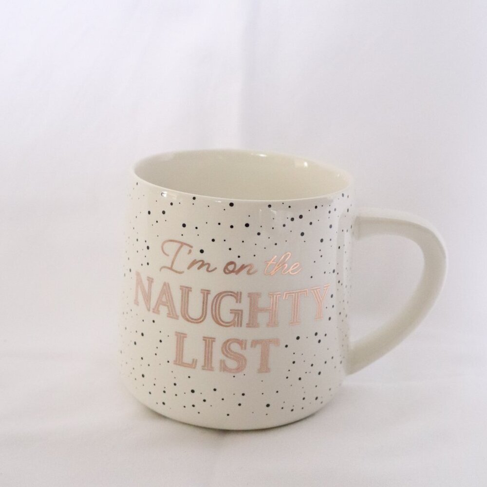 Frankie Grey "I'm on the naughty list" Speckled Christmas Holiday Coffee Mug